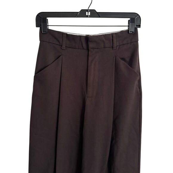 Zara Chocolate Brown Front Pleat Trousers XS Wide Leg - Picture 3 of 7